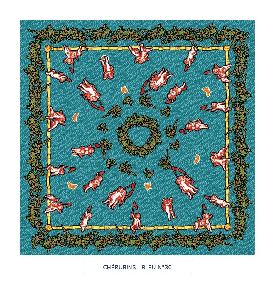 toile cirée - cherubins - turquoise