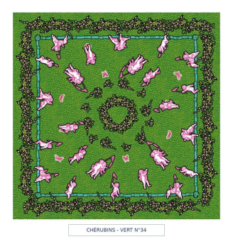 toile cirée - cherubins -vert