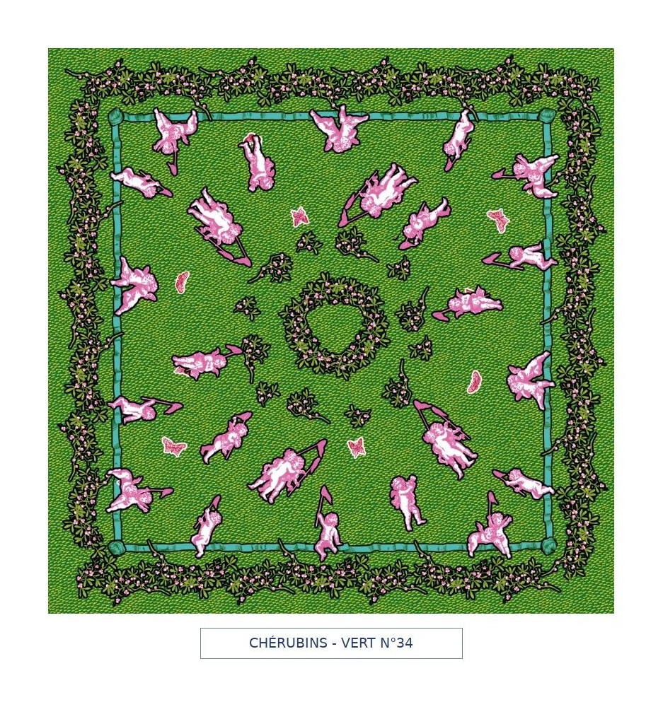 toile cirée - cherubins -vert