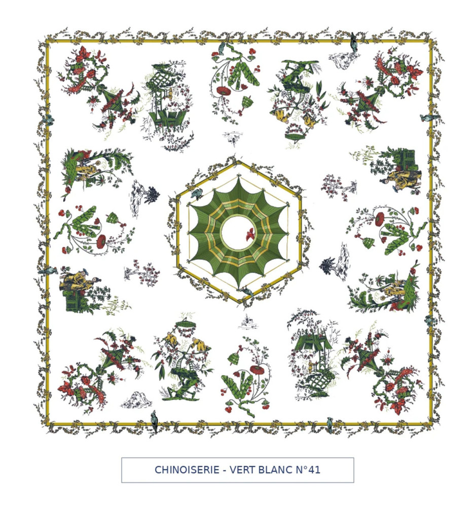 toile cirée - chinoiserie - vert/rouge