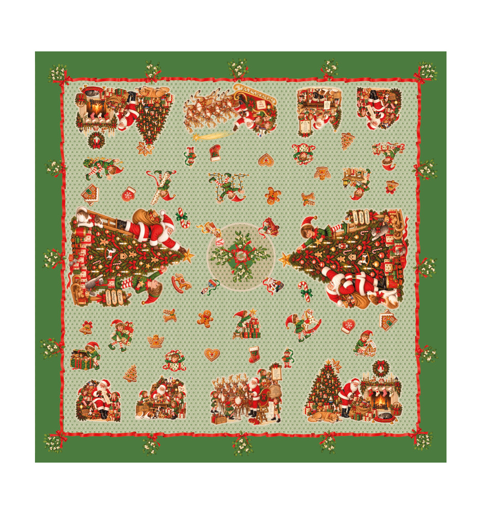 Toile cirée Noël – les lutins verts