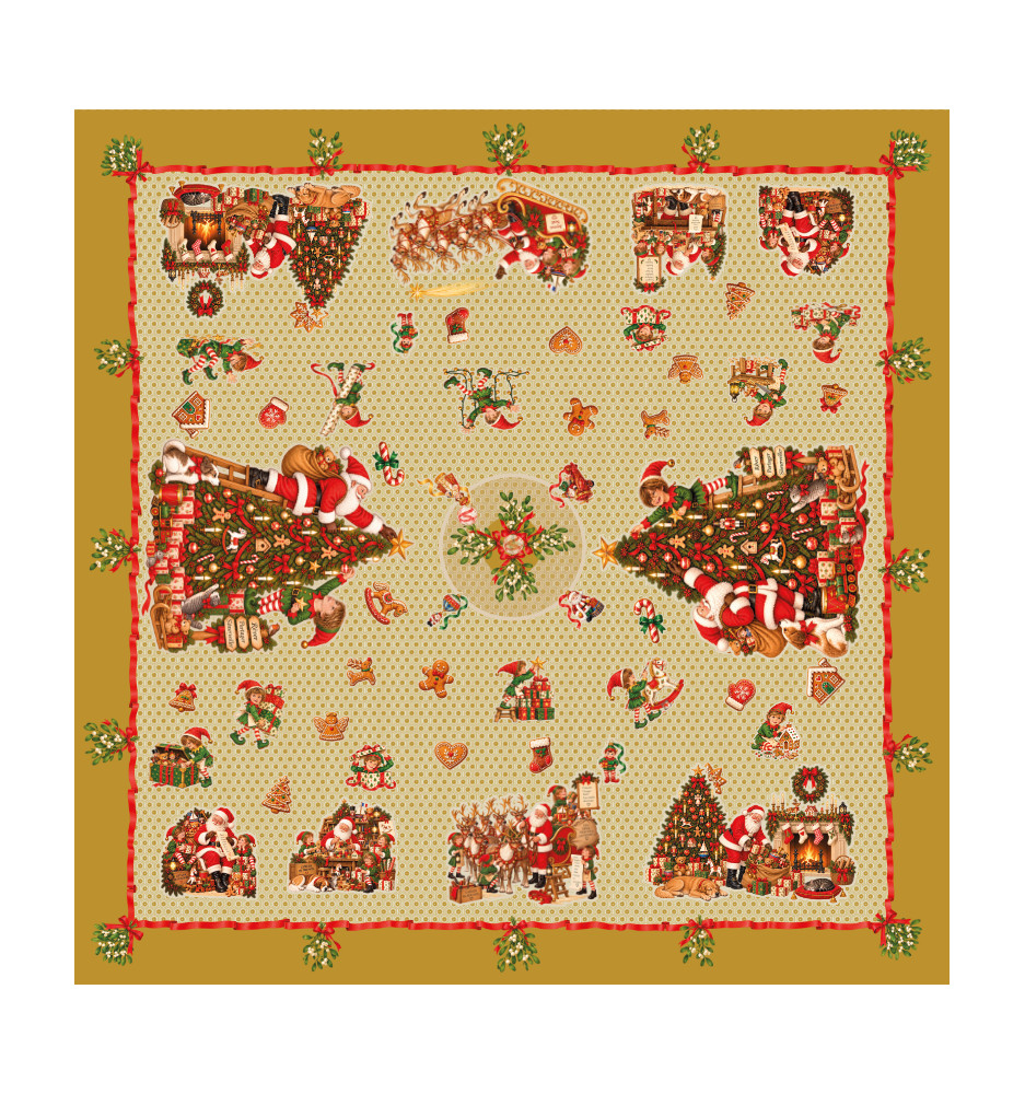 Toile cirée Noël – les lutins or