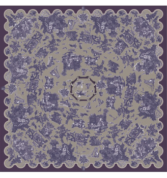 nappe toile cirée motif toile de jouy violine