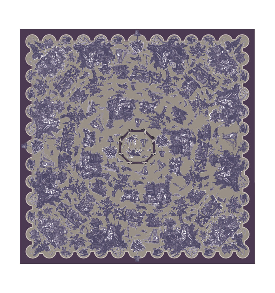 nappe toile cirée motif toile de jouy violine